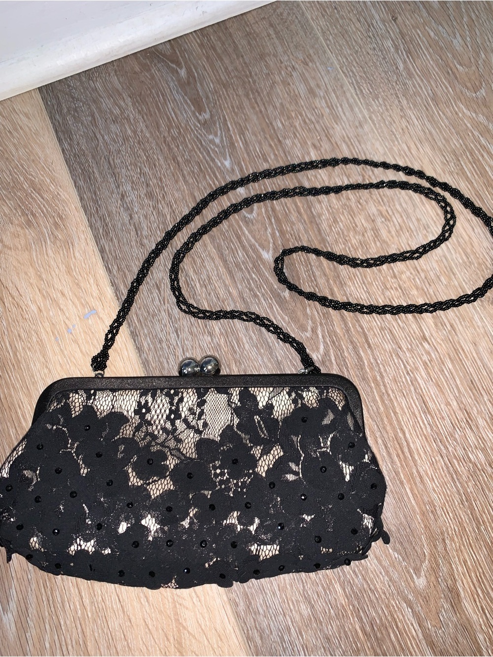 Nina vintage black lace & floral embellished clutch crossbody bag